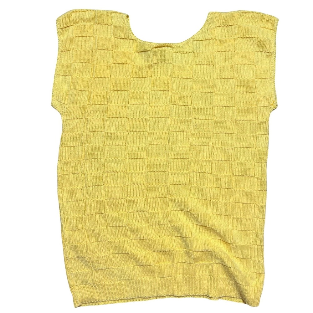 Vintage ADELE KNITWEAR Yellow 80s/90s Knit Sleeveless Sweater Grandmacore Preppy - Picture 2 of 4